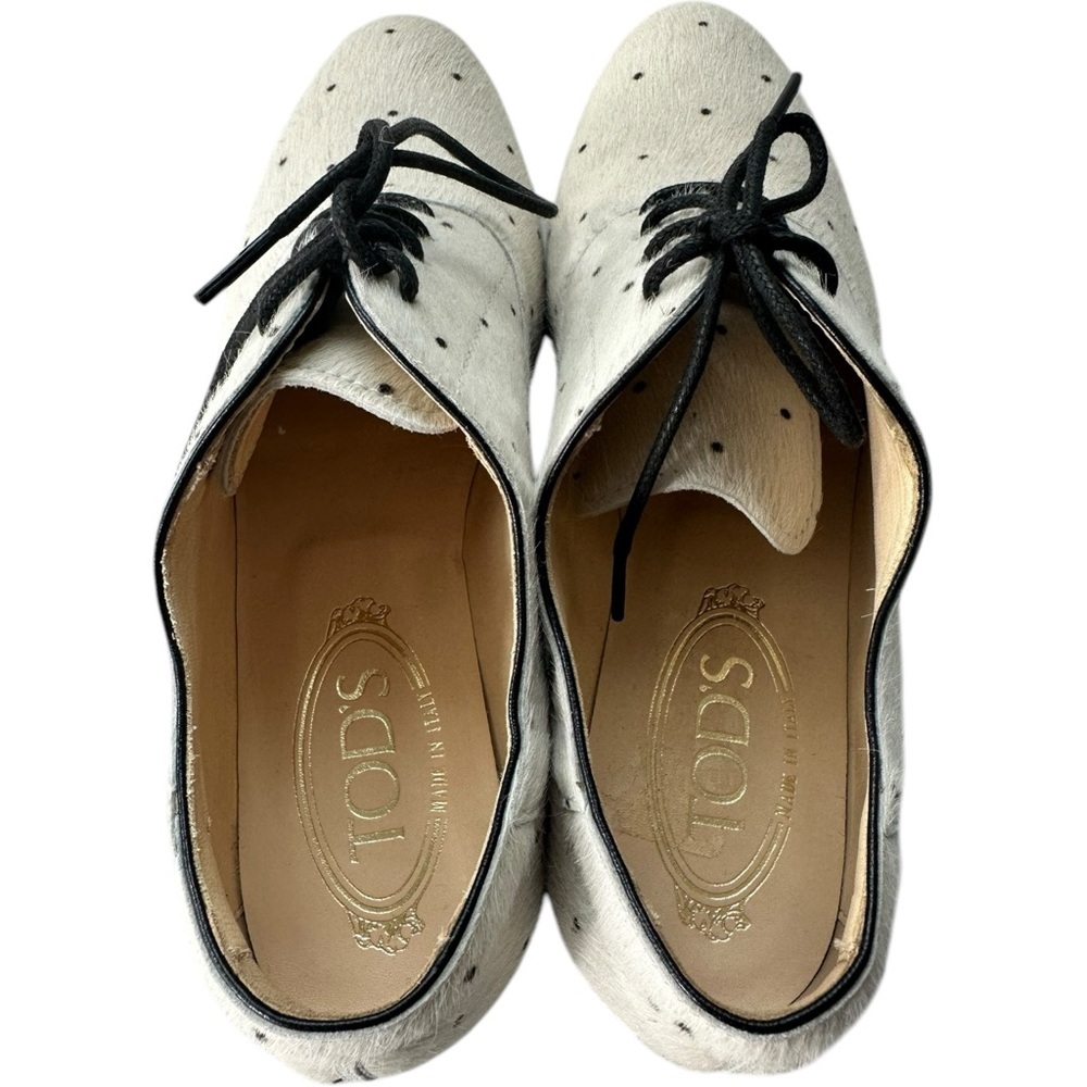TOD'S Francesina Polka-Dot Calf Hair Brogues Loafer Shoes Size 36.5 - Picture 2 of 9